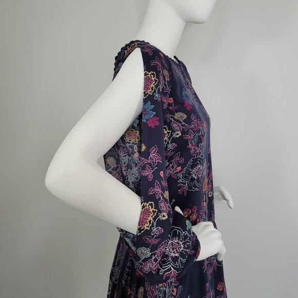 Xhiliration Blue Floral Long Sleeves Dress - Picture 4 of 14